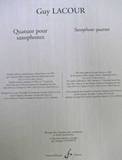 画像2: サックス４重奏楽譜　四重奏曲（Quatuor　pour　saxophones）　作曲／ラクール（G.Lacour）　編曲／