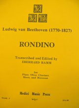 【在庫一掃セール】　木管5重奏楽譜　RONDINO（ロンディーノ）　作曲：Ludwing　van　Beethoven（ヴェートーヴェン）　編曲：EBERHARD　RAMM　【2021年10月3日登録】
