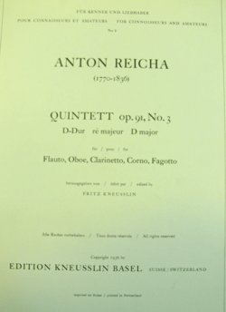 画像1: 【在庫一掃セール】　木管5重奏楽譜　QUINTETT　op.91　NO,3　D-Dur　作曲：ANTON REICHA（ライヒャ）　【2021年10月3日登録】