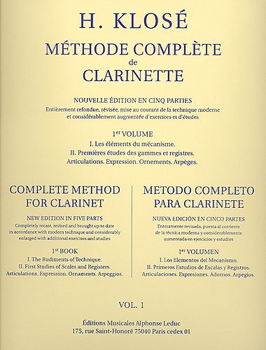 画像1: クラリネット教材　総合教則本　第1巻（Methode Complete de Clarinette 1）　作曲/クローゼ，Ｈ．（Klose,H.)