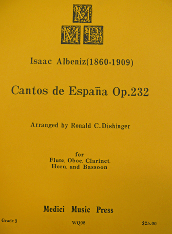画像1: 【在庫一掃セール】　木管5重奏楽譜　Cantos　de　EspanaOP,232（スペインの歌）　作曲：Isaac　Albeniz（アルベニス）　編曲：Ronald　C,Dishinger　【2021年10月3日登録】
